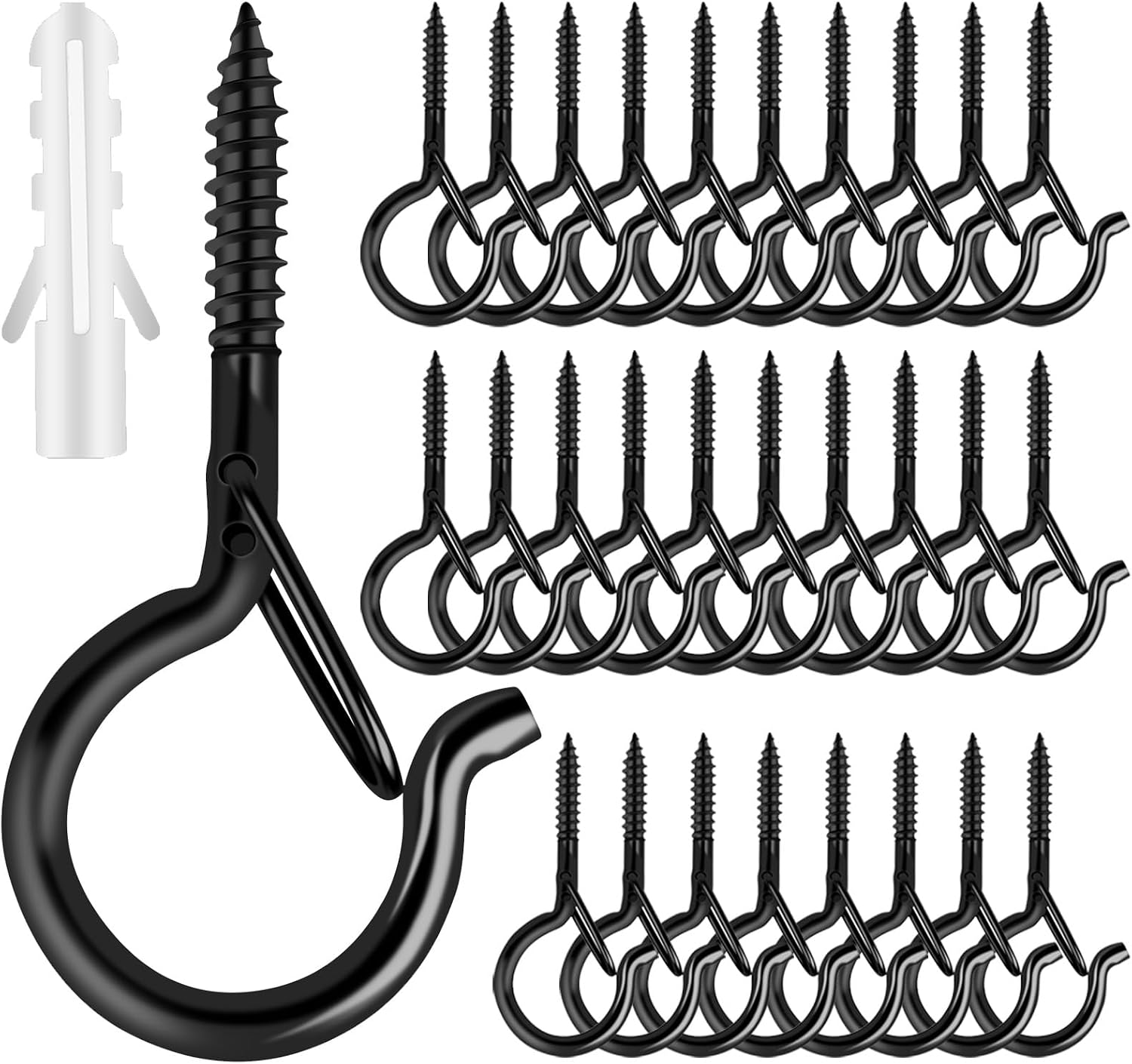 Detalle de FSAH 35-Piece Screw Hooks for String Lights, Black Iron with Safety Buckle
