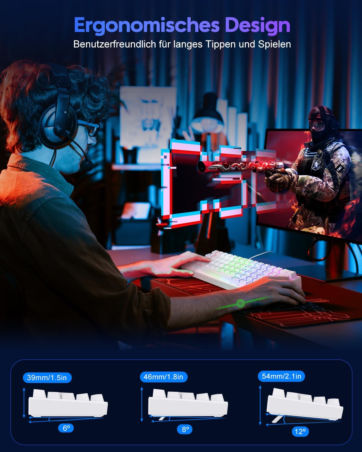 Thumbnail 4 de TECURS Gaming Tastatur 61 Tasten ⌨