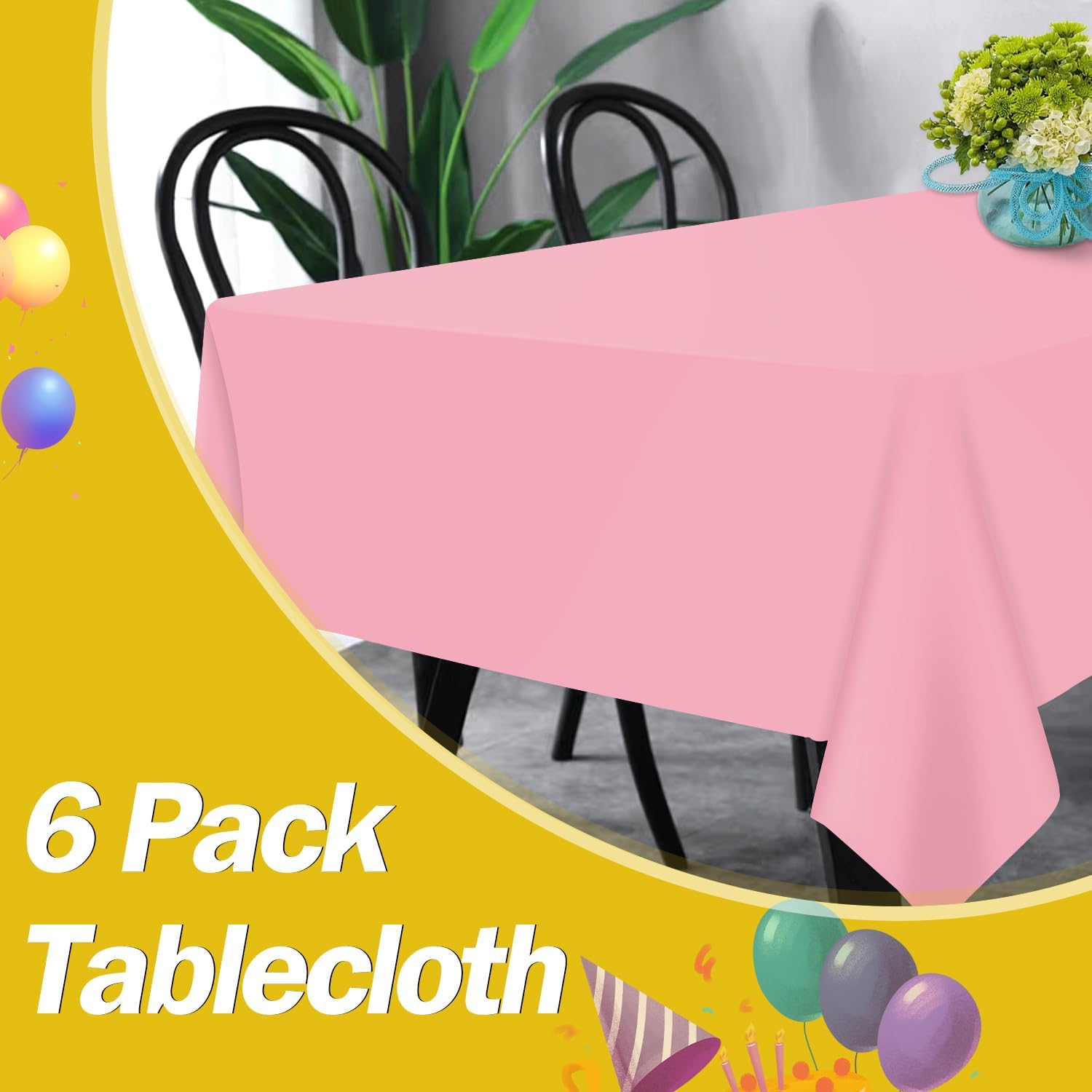 Thumbnail 4 de Tujol Pink 6 Pack Plastic Table Cloth 54" x 108