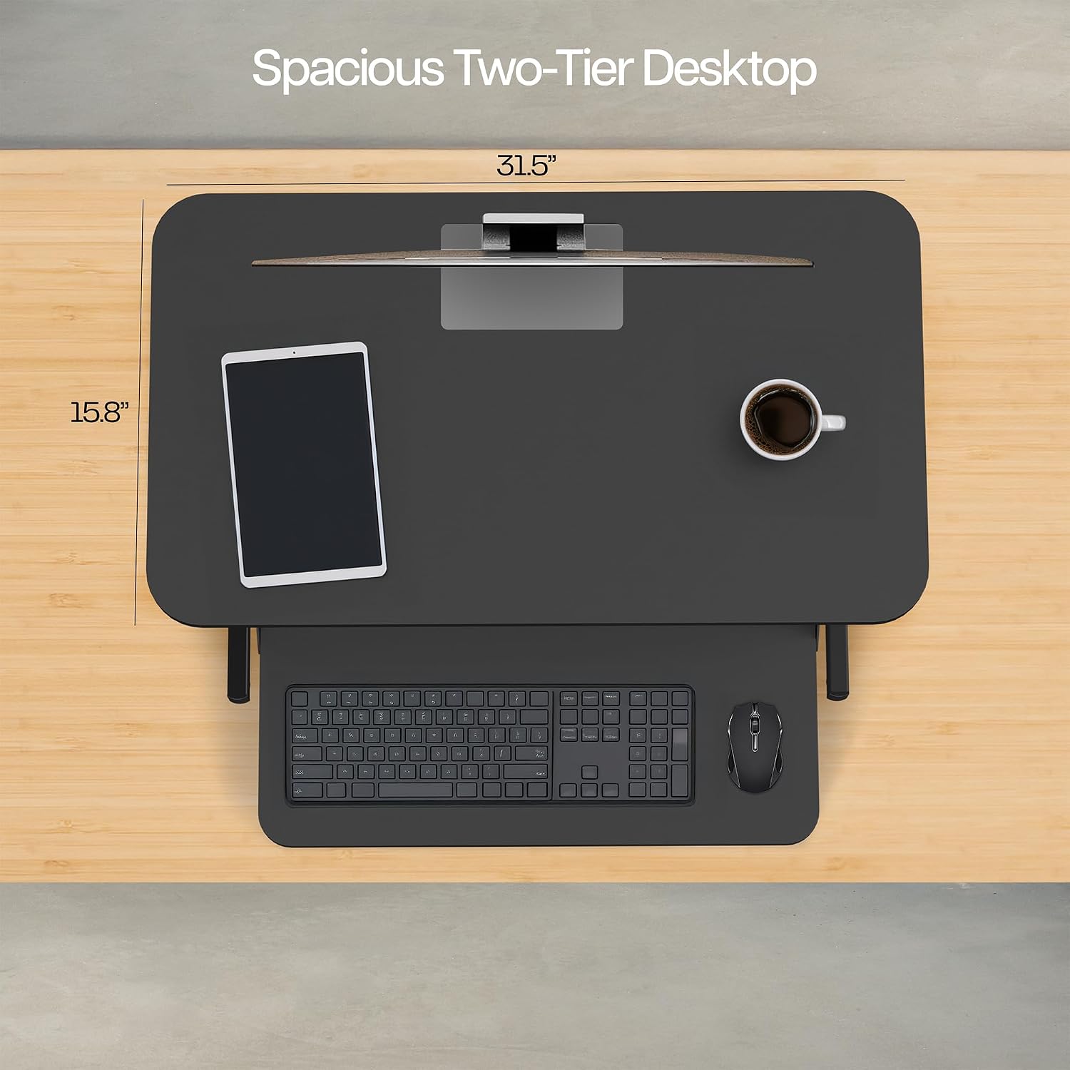 Detalle de VIVO DESK-V000S Standing Desk Riser, 32-Inch Two-Tier Top, Adjustable Height