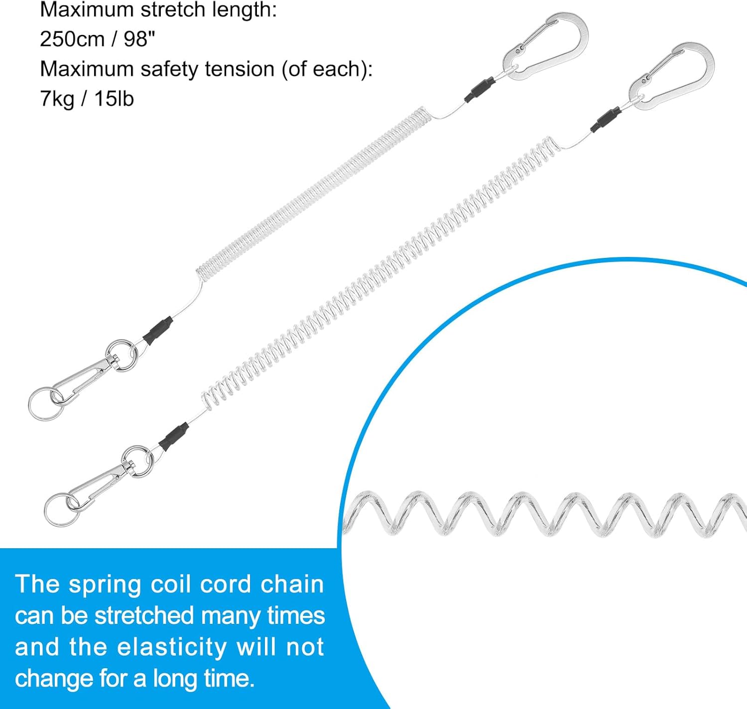 Thumbnail 2 de PATIKIL 3pcs Retractable Spring Coil Straps with Aluminium Rotatable Clip (Clear) – 10" Stretch Lanyard Cord