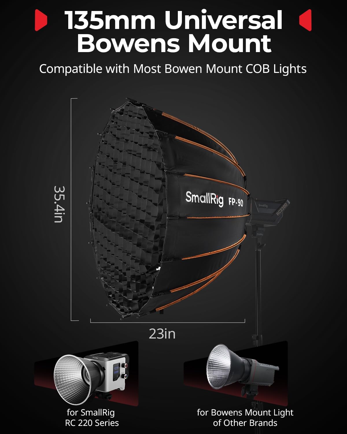 Thumbnail 1 de SMALLRIG FP-90 35.4in Parabolic Softbox with Bowens Mount (quick-release, honeycomb grid & diffusers) – 5395
