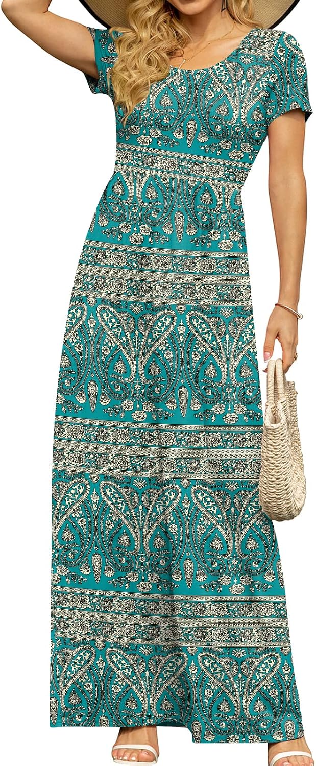 Thumbnail 6 de DB MOON Women’s 2026 Summer Maxi Dress with Pockets — Empire Waist, Short Sleeves, Casual Long Beach Maxi