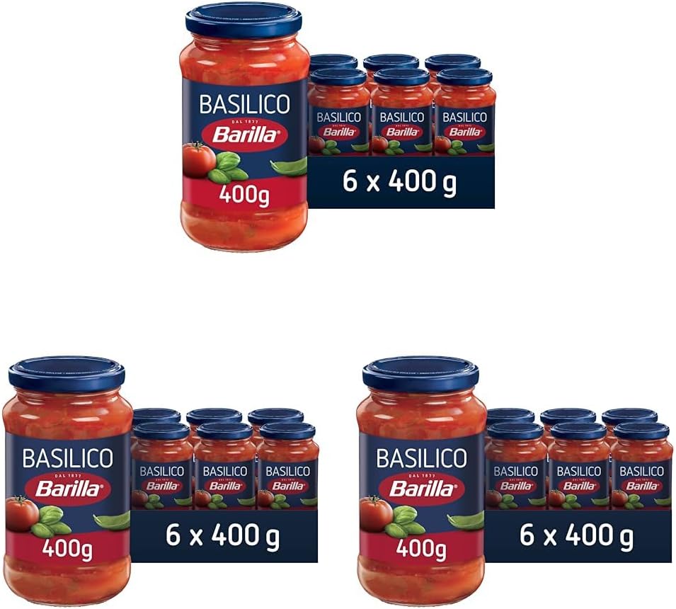 Detalle 2 de Barilla Sugo al Pomodoro e Basilico 100% Italiano, Sugo Pronto per Pasta – 6 Barattoli da 400 g
