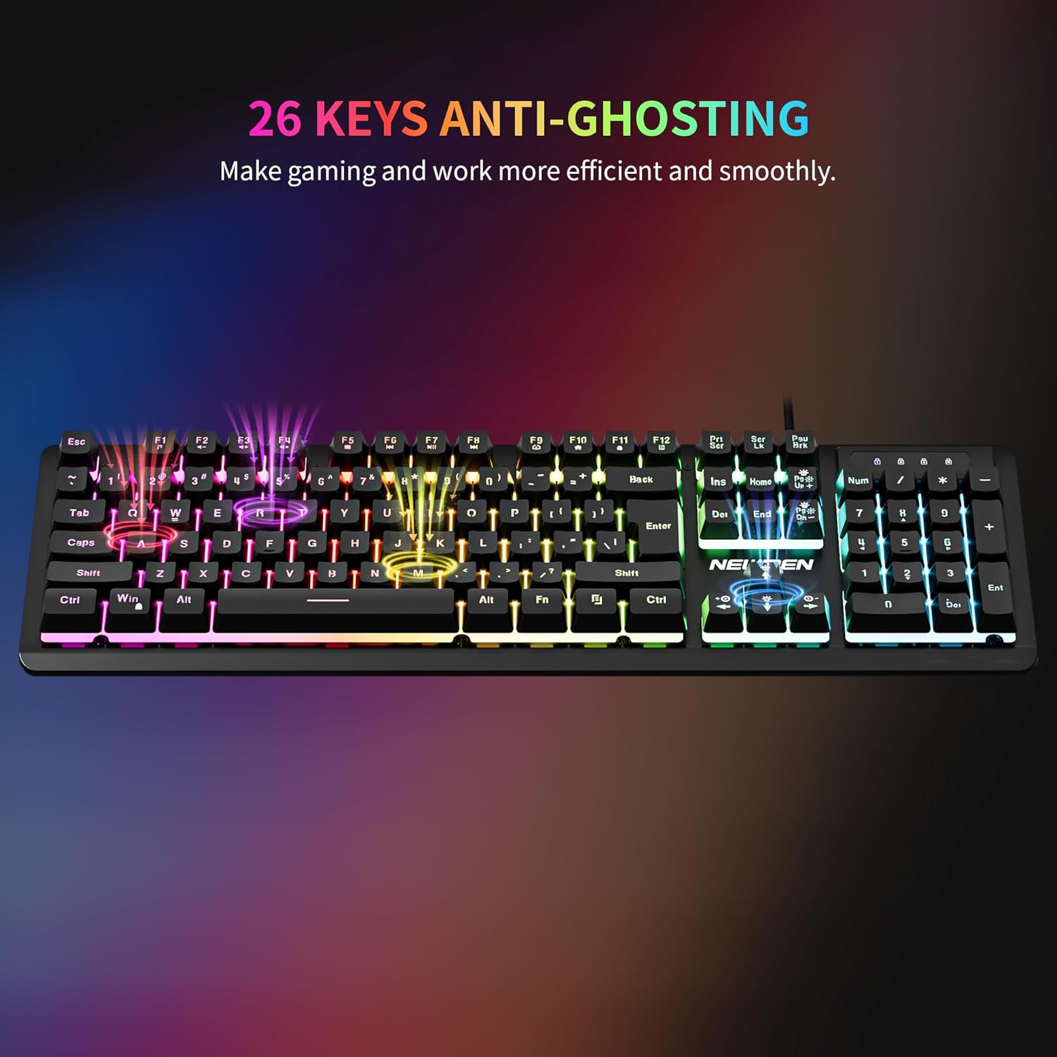 Detalle 2 de Newmen GM104 Wired Gaming Keyboard and Mouse Set (104-Key RGB, QWERTY, USB)