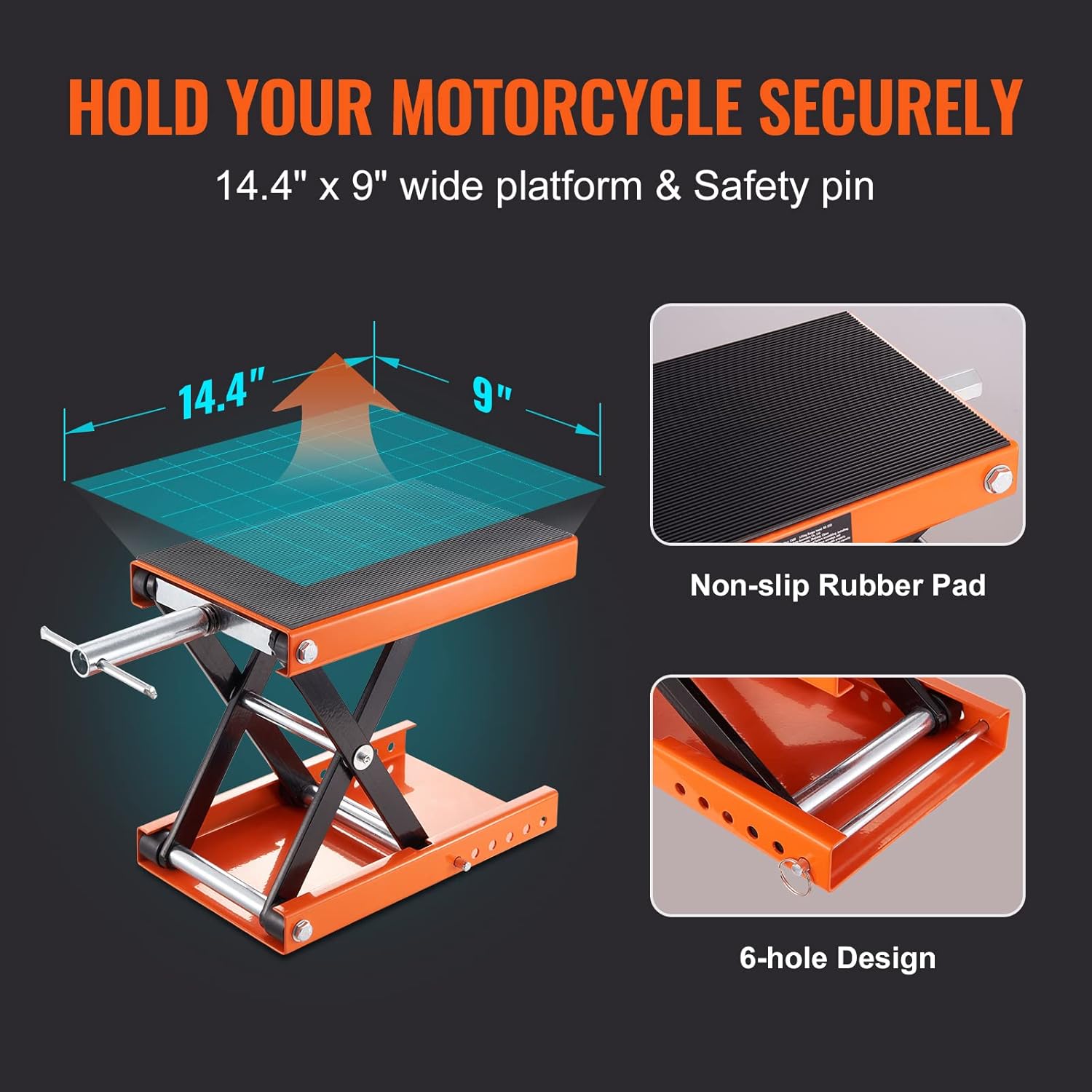 Thumbnail 2 de VEVOR Motorcycle Lift 1100 LBS Scissor Jack with Wide Deck & Safety Pin