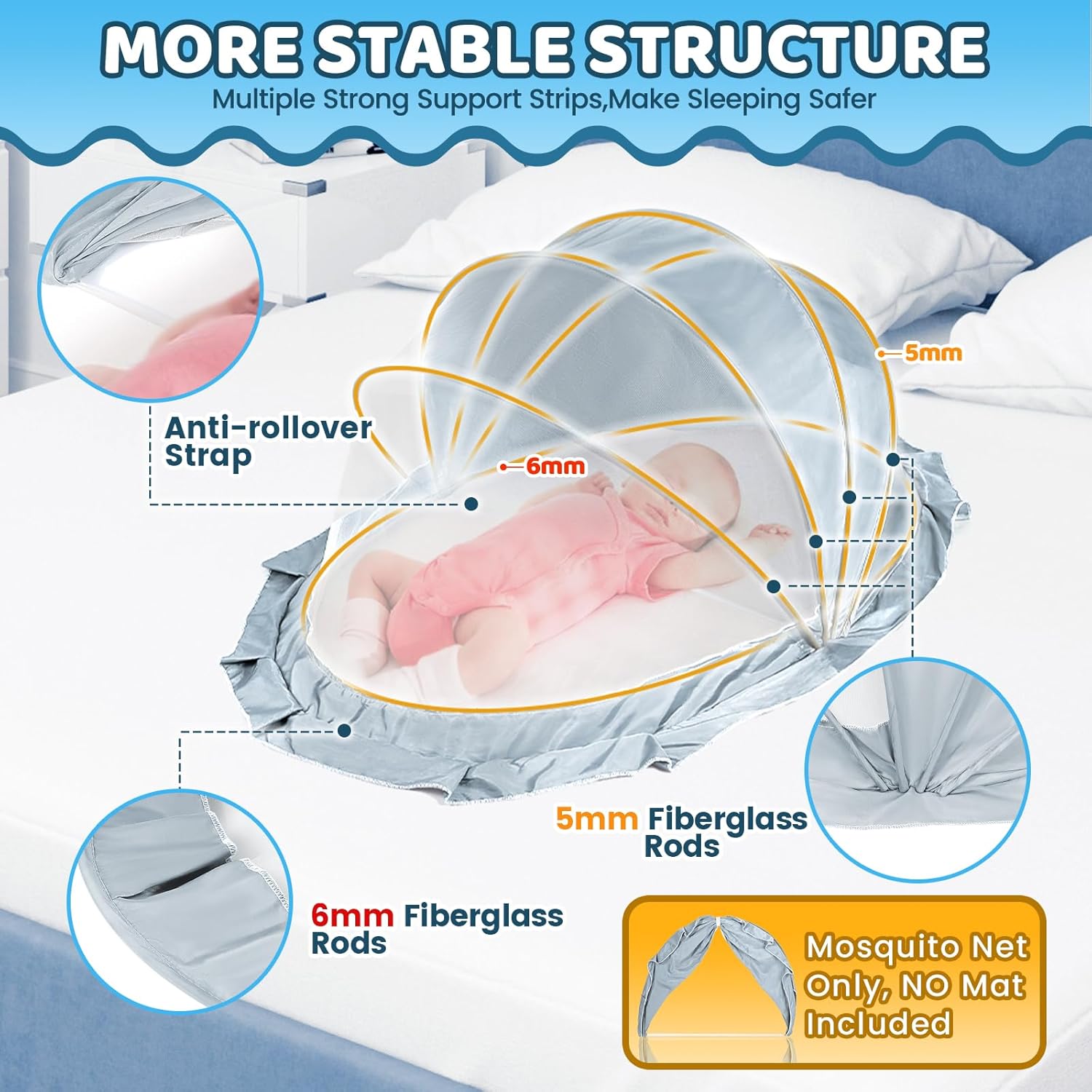 Thumbnail 2 de Orzbow faltbares Baby-Moskitonetz-Zelt (atmungsaktiver Lichtschutz), tragbar für drinnen & draußen