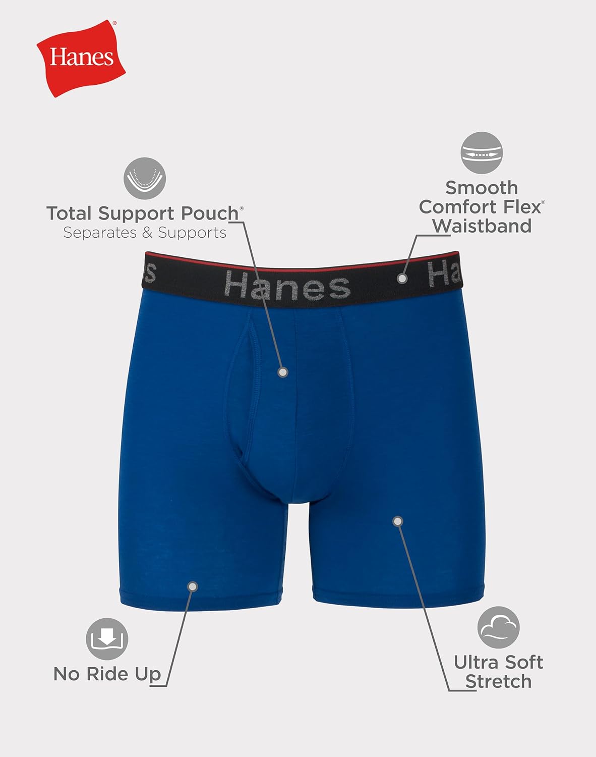 Detalle 1 de Hanes CFFST3 Total Support Pouch Boxer Briefs, 3-Pack, 6-Inch Inseam