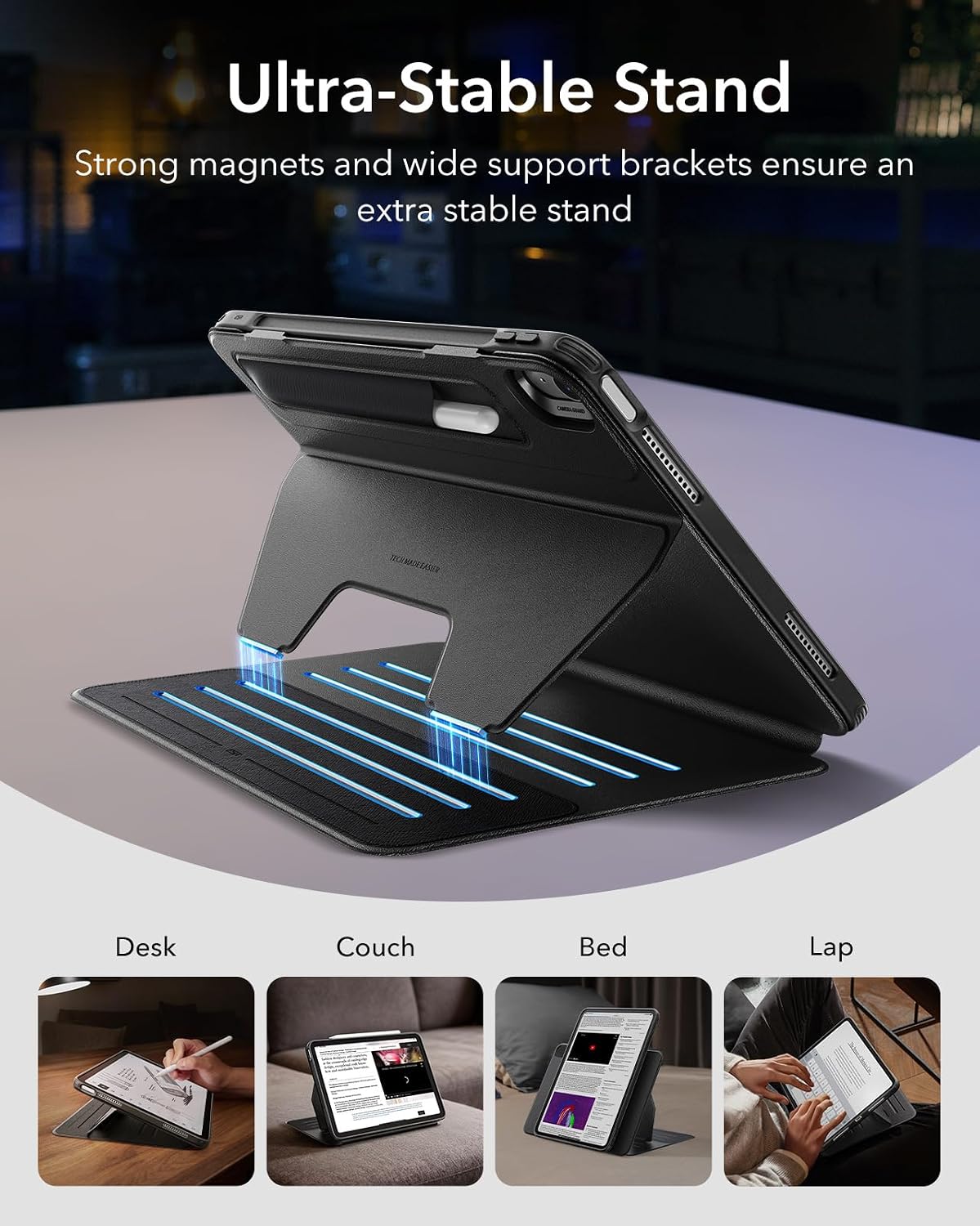 Detalle de ESR Hülle für iPad Air 13 Zoll M4/M3/M2 – Drehbare Schutzhülle mit abnehmbarer Magnetabdeckung, 9 Standwinkel (Schwarz)