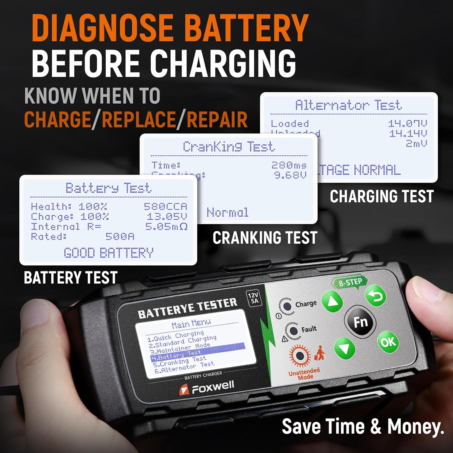 Detalle de FOXWELL BC521 12V battery charger tester