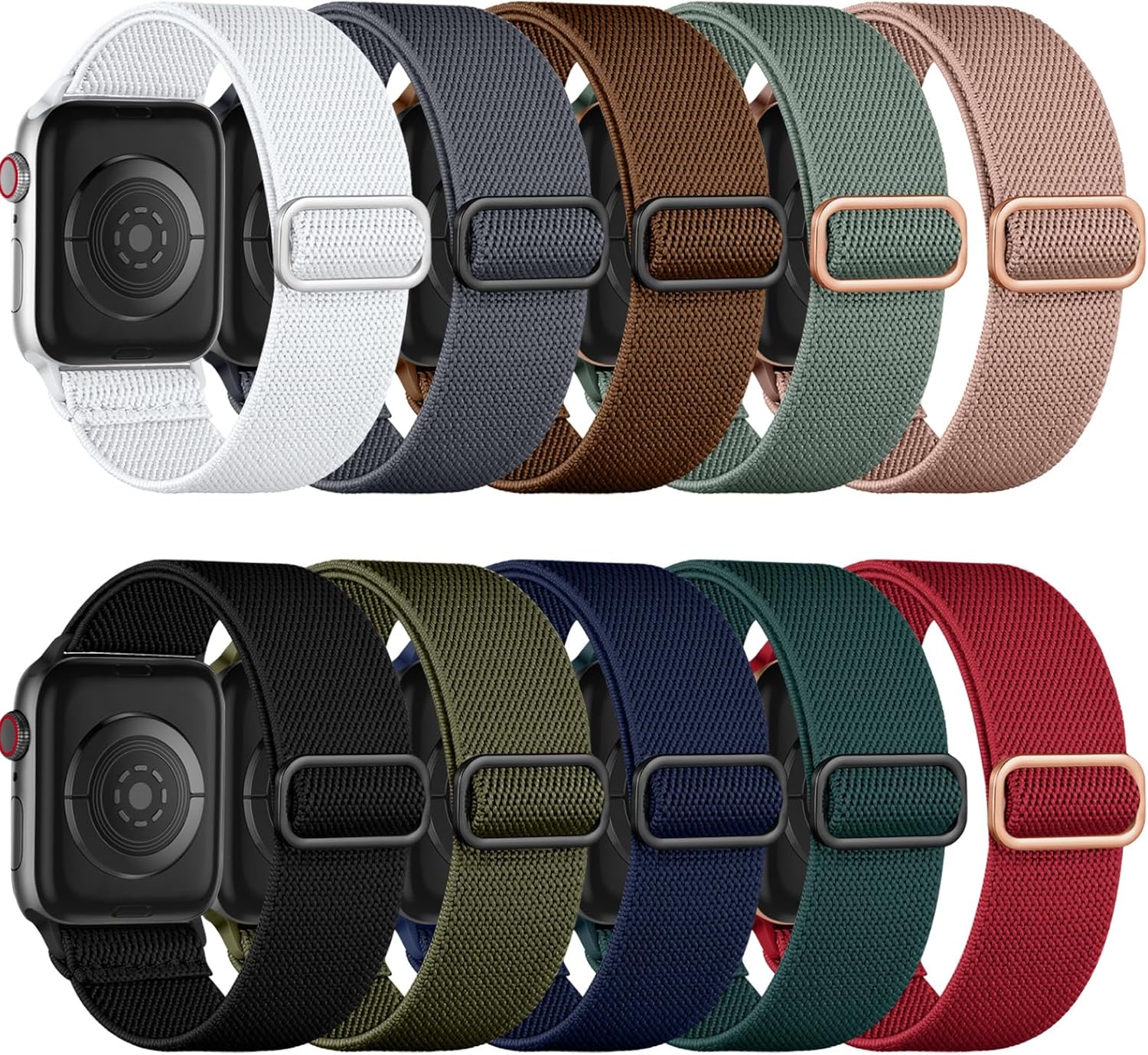 Detalle de Maledan 10 Pack Elastic Nylon Sport Loop Straps for Apple Watch (40/41/38/42/44/45/46/49mm)