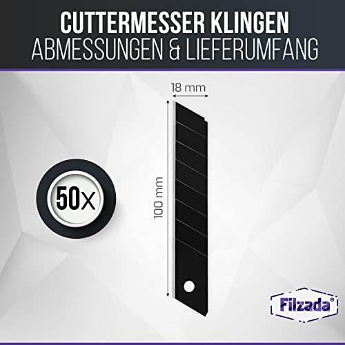 Detalle 2 de Filzada® 50x Cuttermesser Klingen 18mm Black – Carbonstahl Ultrascharf