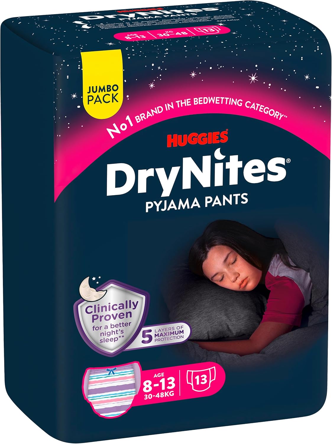 Detalle 2 de Huggies DryNites Hochabsorbierende Nachtwindeln Mädchen 8–15 Jahre, 52 Stück – Disney-Designs