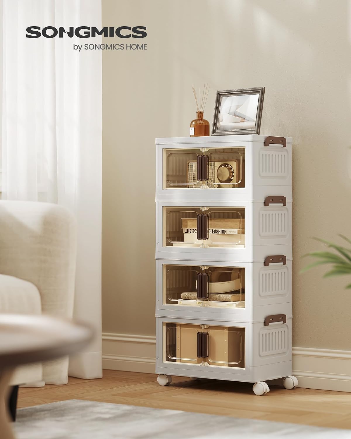 Detalle 2 de SONGMICS RLB445WZ01 hopfällbart förvaringsskåp, 100 l, fyra nivåer