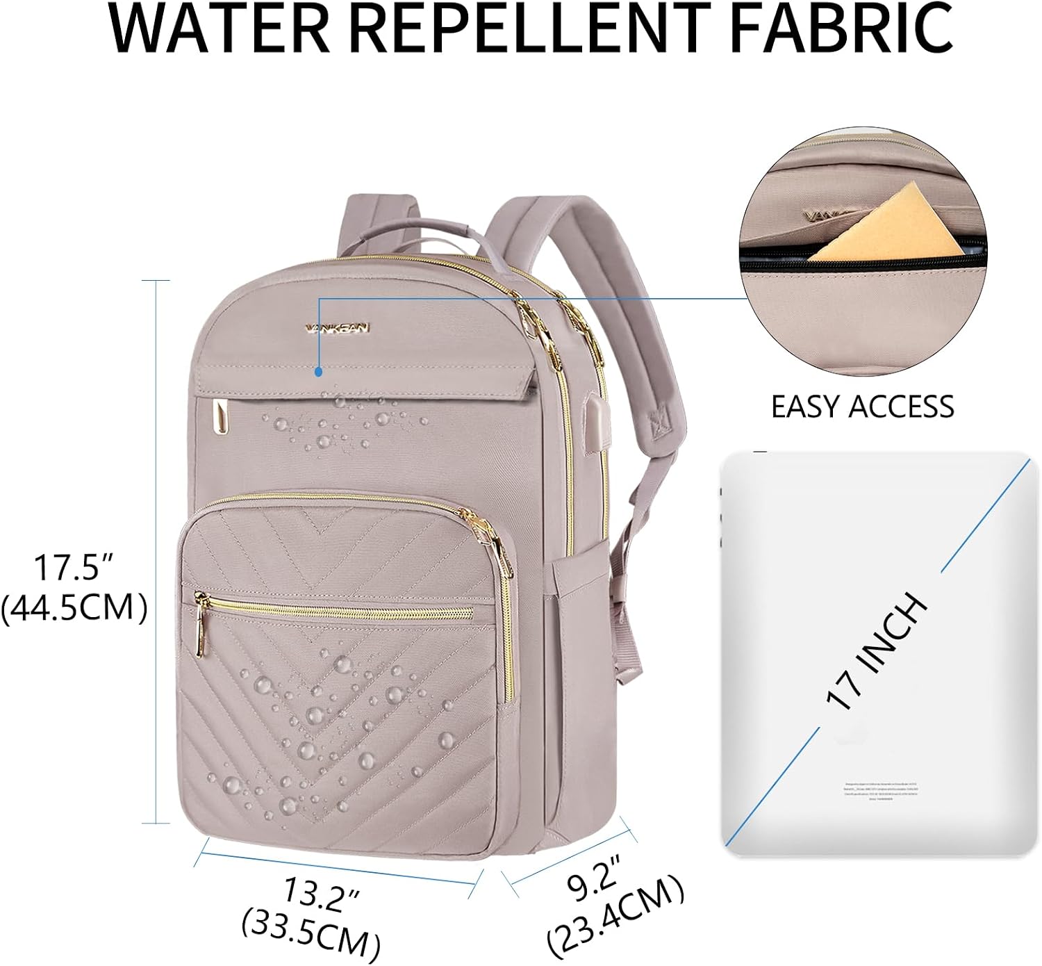 Detalle de VANKEAN 17.3 Inch Laptop Backpack Pink 17.3