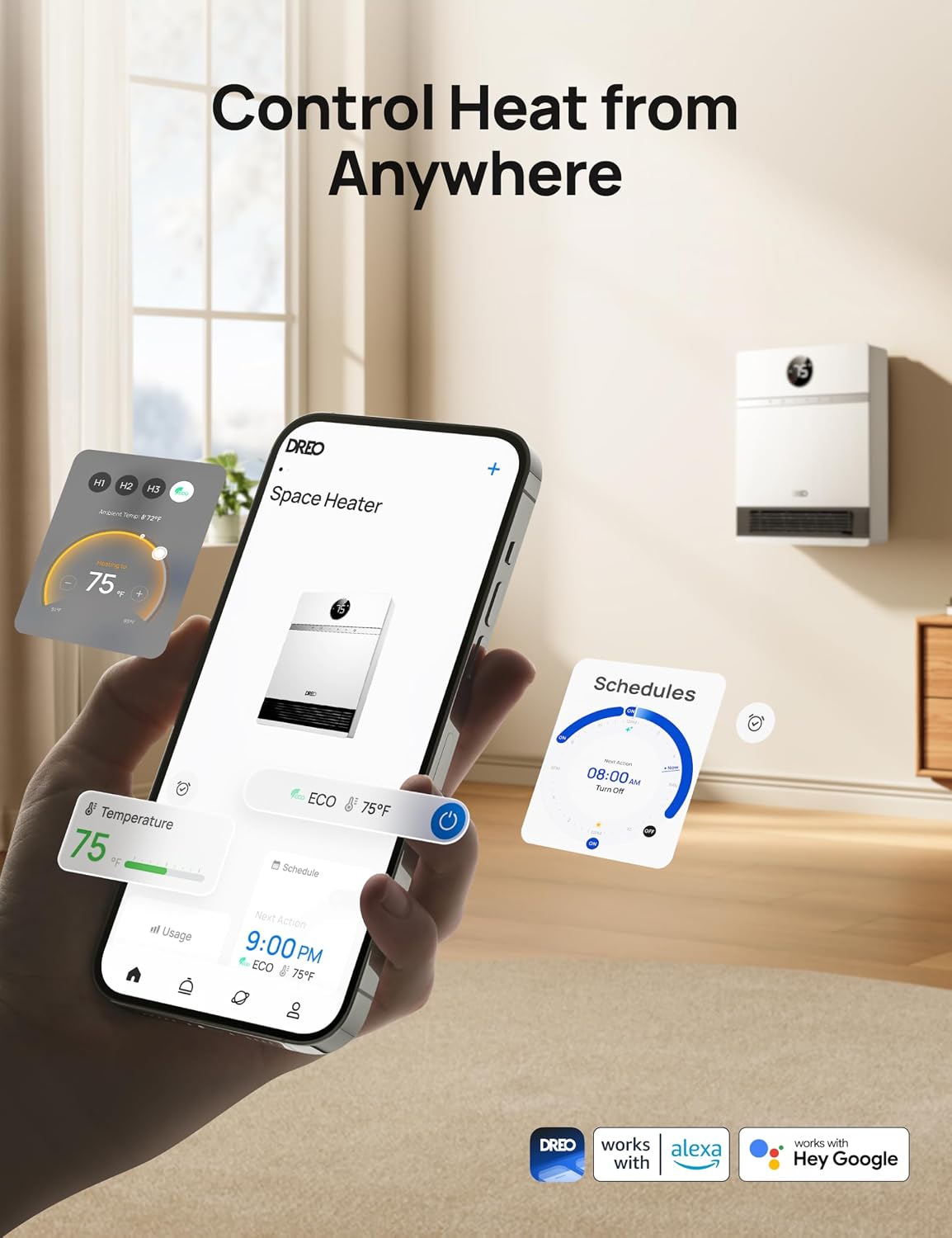 Thumbnail 3 de Dreo Smart Wall Heater 30° Oscillation
