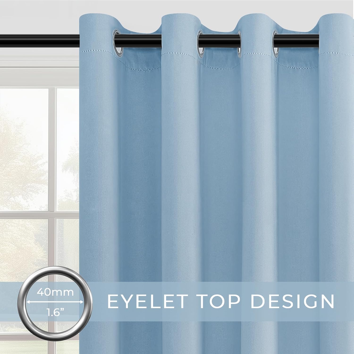 Detalle de MRTREES Blue 66in Drop Thermal Blackout Curtains (2 Panels, Eyelet) for Bedroom & Living Room