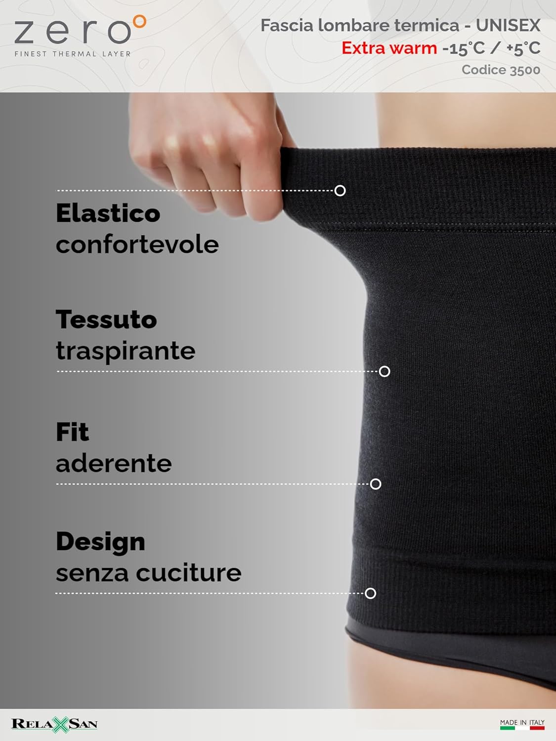 Thumbnail 4 de Relaxsan Zero Fascia lombare riscaldante in lana merino cod. 3500 (Nero, S)