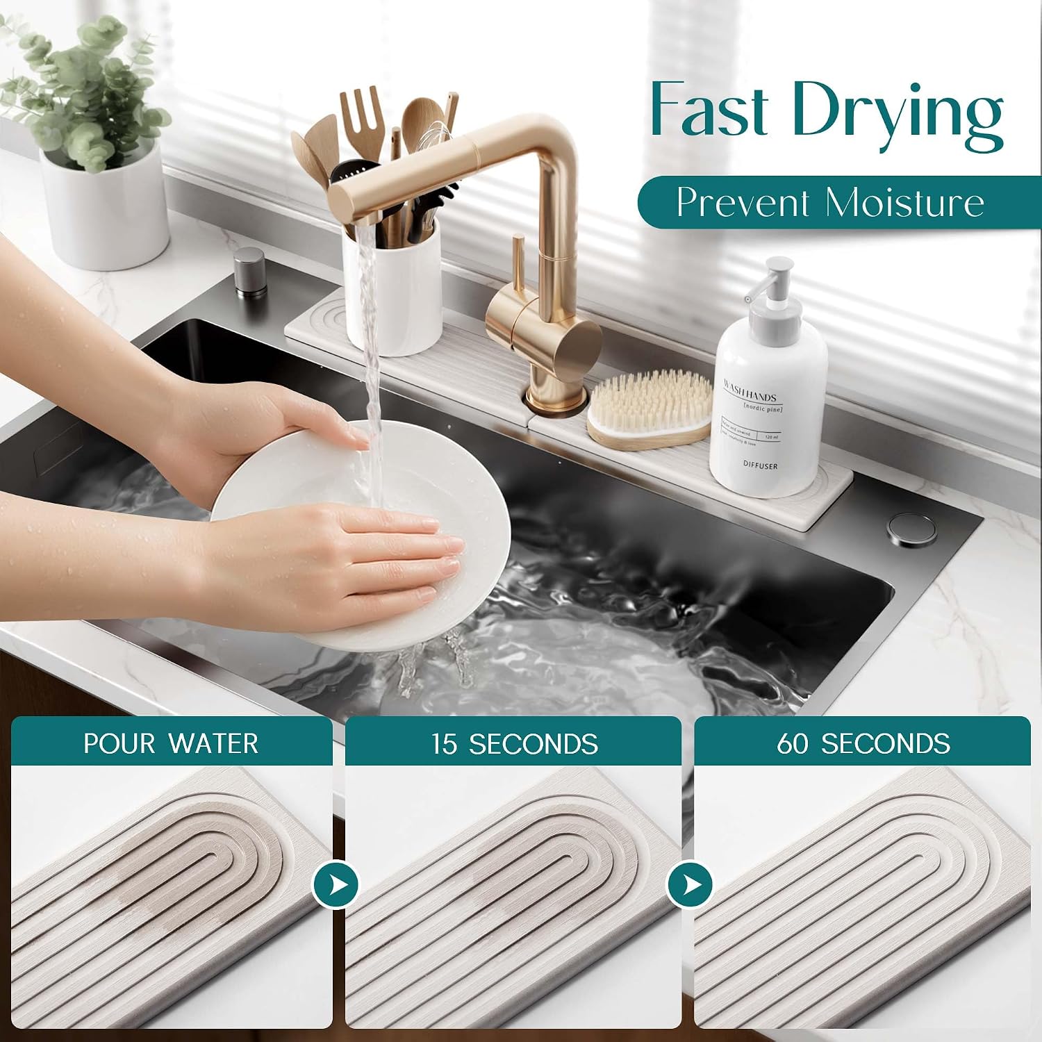 Detalle de eormoe Diatomite Faucet Mat for Kitchen Sink, 23.6 x 3.9-Inch