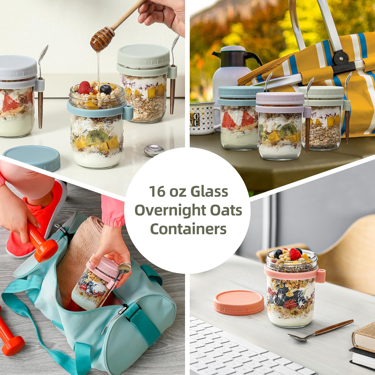 Thumbnail 5 de 16 oz Mason Overnight Oats Jars with Lids and Spoons 🥣