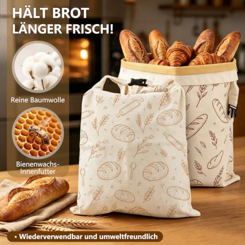 Detalle 2 de FIVAVA, set da 2 sacchetti per il pane in cera d’api, 43 × 33 cm