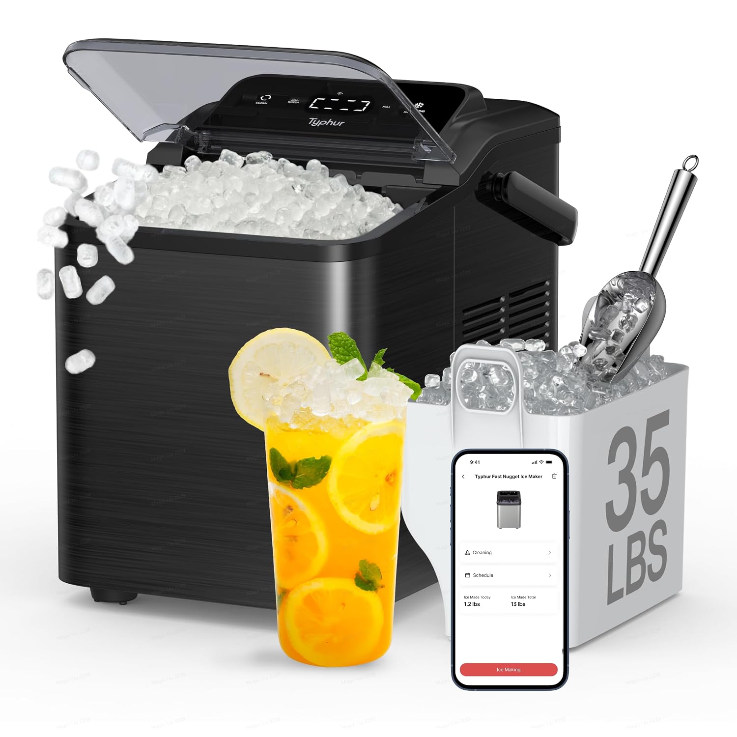 Detalle de Typhur Fast Nugget Ice Maker Pro CM03P, Black Steel, App Control