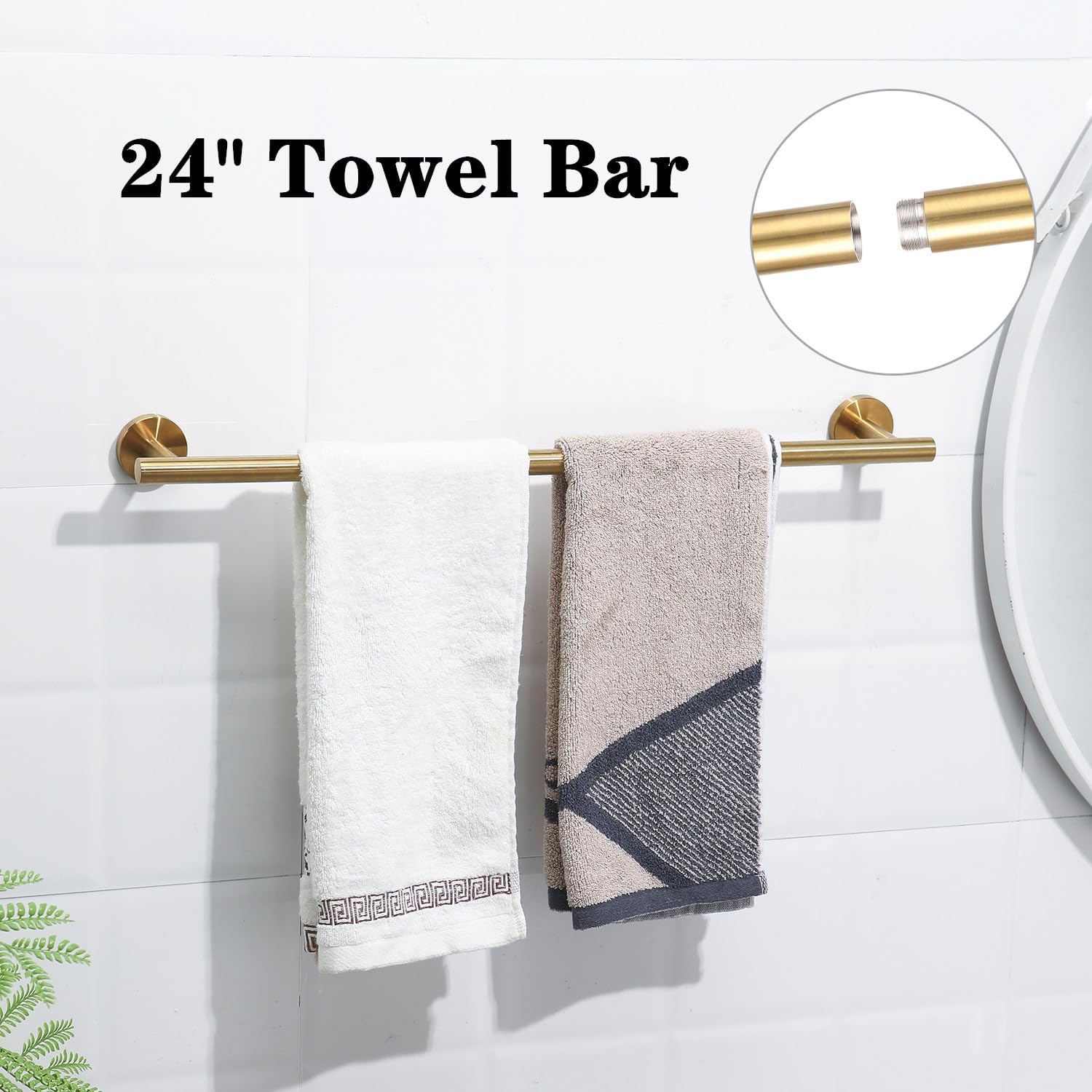 Detalle de Ntipox YM0423 5-Piece Brushed Gold Bathroom Hardware Set with 23.6-Inch Towel Bar