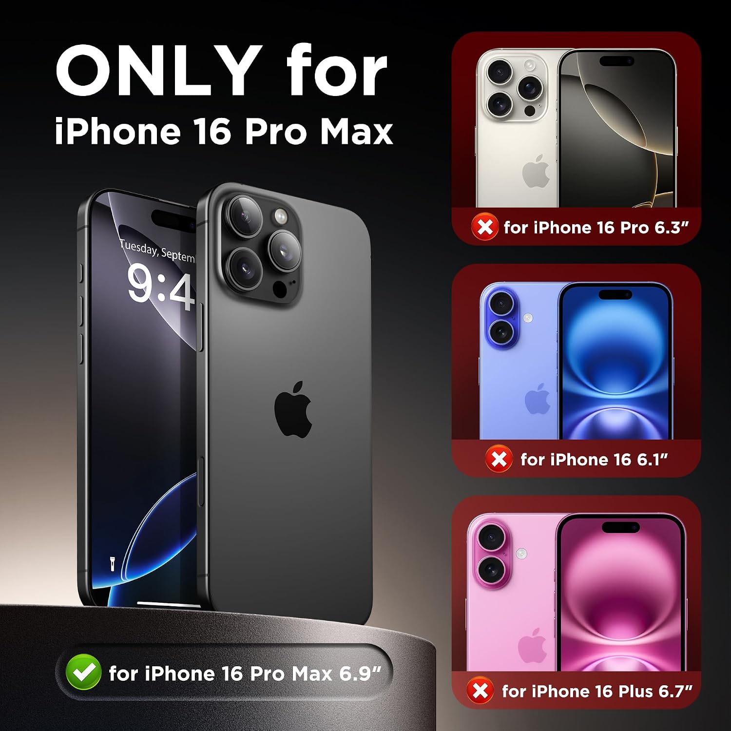 Thumbnail 3 de Magnetic Case for iPhone 16 Pro Max with Privacy Screen Protectors (MagSafe compatible) – Wine Red