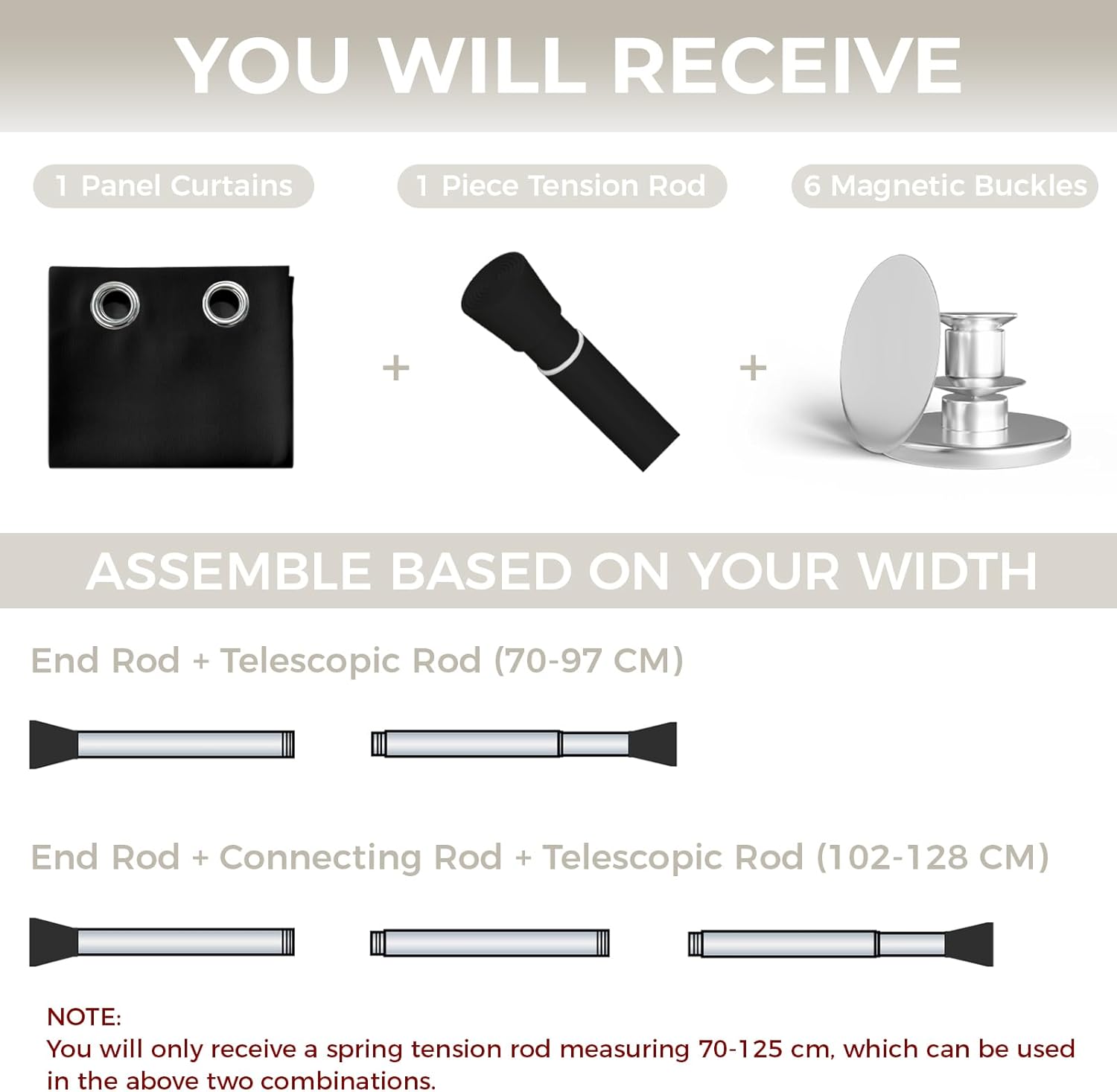 Thumbnail 1 de JCyh blickdichter Türvorhang mit Teleskopstange – Montage ohne Bohren, 1 Stück schwarz (H195 x B132 cm)