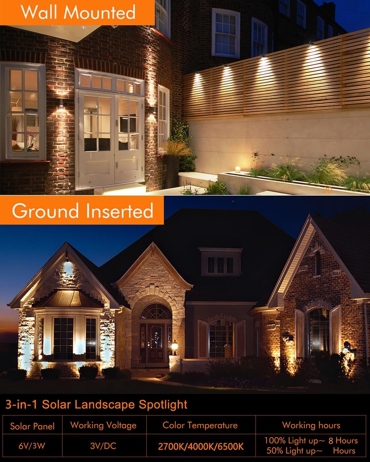 Thumbnail 3 de MEIHUA 3 in 1 Solar Spotlight: IP66 Outdoor Garden Lighting with Remote, 2700K/4000K/6500K