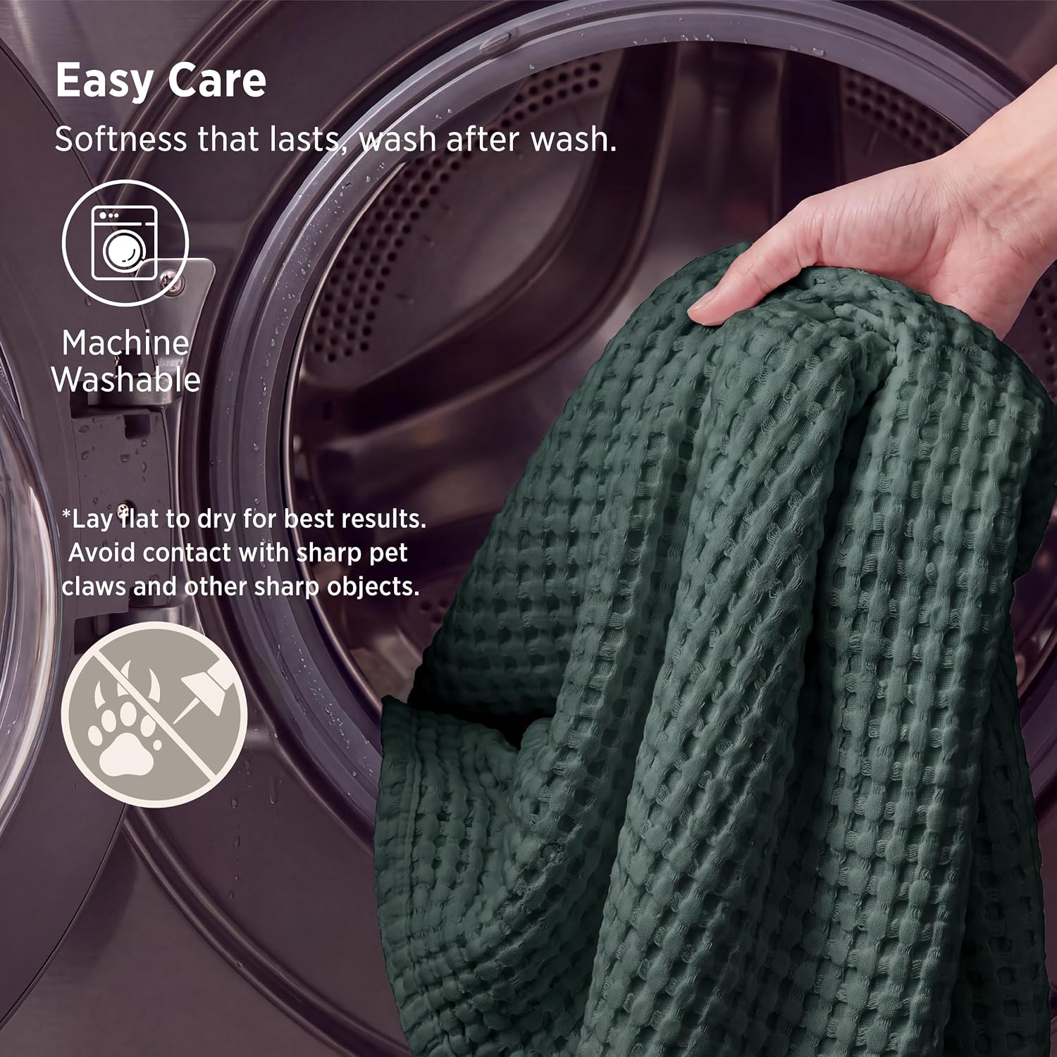 Detalle 2 de Bedsure Cooling Waffle Blanket, Queen 90" x 90", Cotton-Rayon Blend, Dark Green