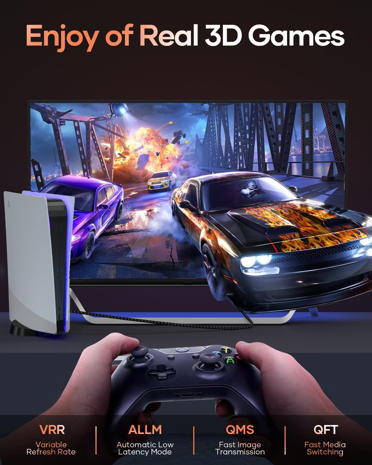 Thumbnail 4 de Nersligek HDMI 2.1 8K-Kabel 5 m (48 Gbps) für 8K@60Hz, 4K@120/144Hz, eARC, HDR10