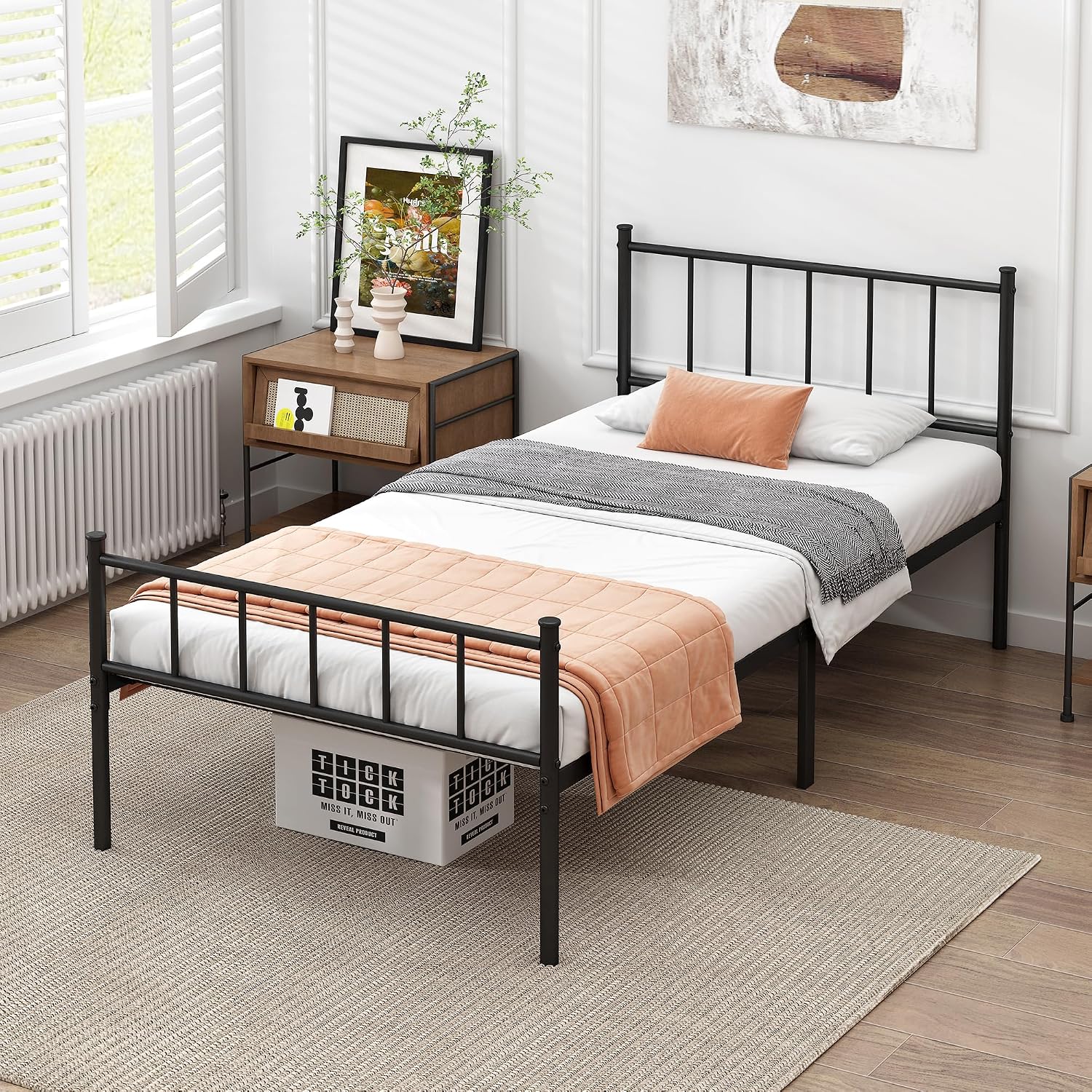 Detalle de DIIYIV Twin Metal Bed Frame with Steel Slat Support and Underbed Storage