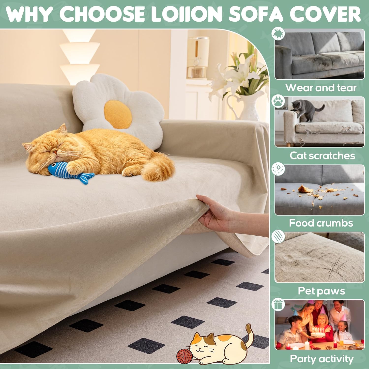 Thumbnail 4 de Loiion copridivano antigraffio per gatti Marrone chiaro 340x230 cm, impermeabile e antiscivolo