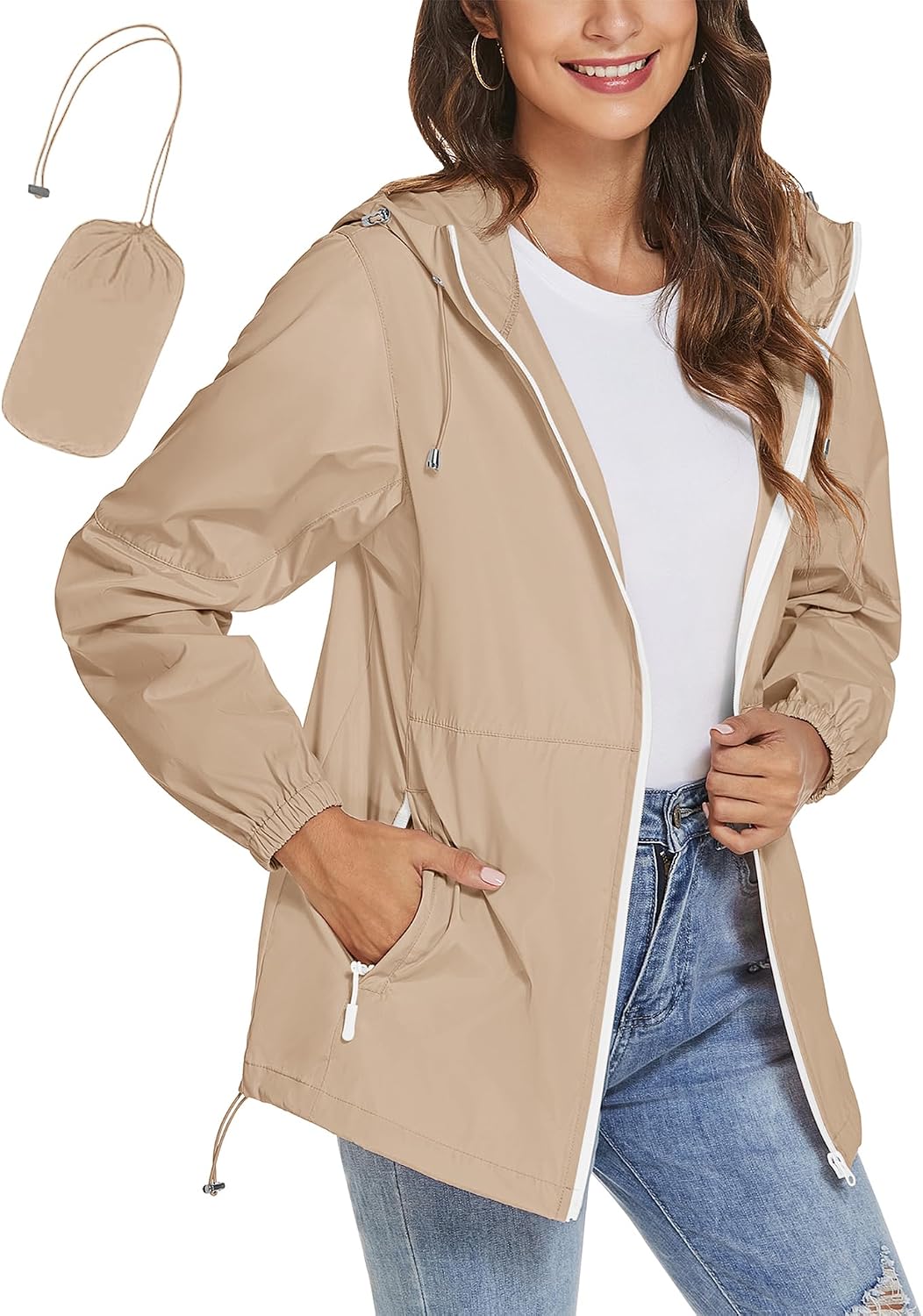 Detalle 2 de iWoo Women’s Waterproof Lightweight Rain Jacket with Packaway Hood & Carry Bag