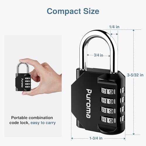 Detalle de Puroma 2 Pack Combination Lock Locker 4 Digits – Durable, Weatherproof Padlocks for Gym, School & More