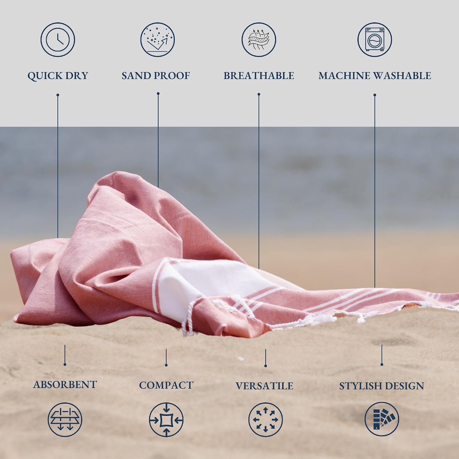 Detalle 2 de LANE LINEN Turkish Beach Towels Set 39x71