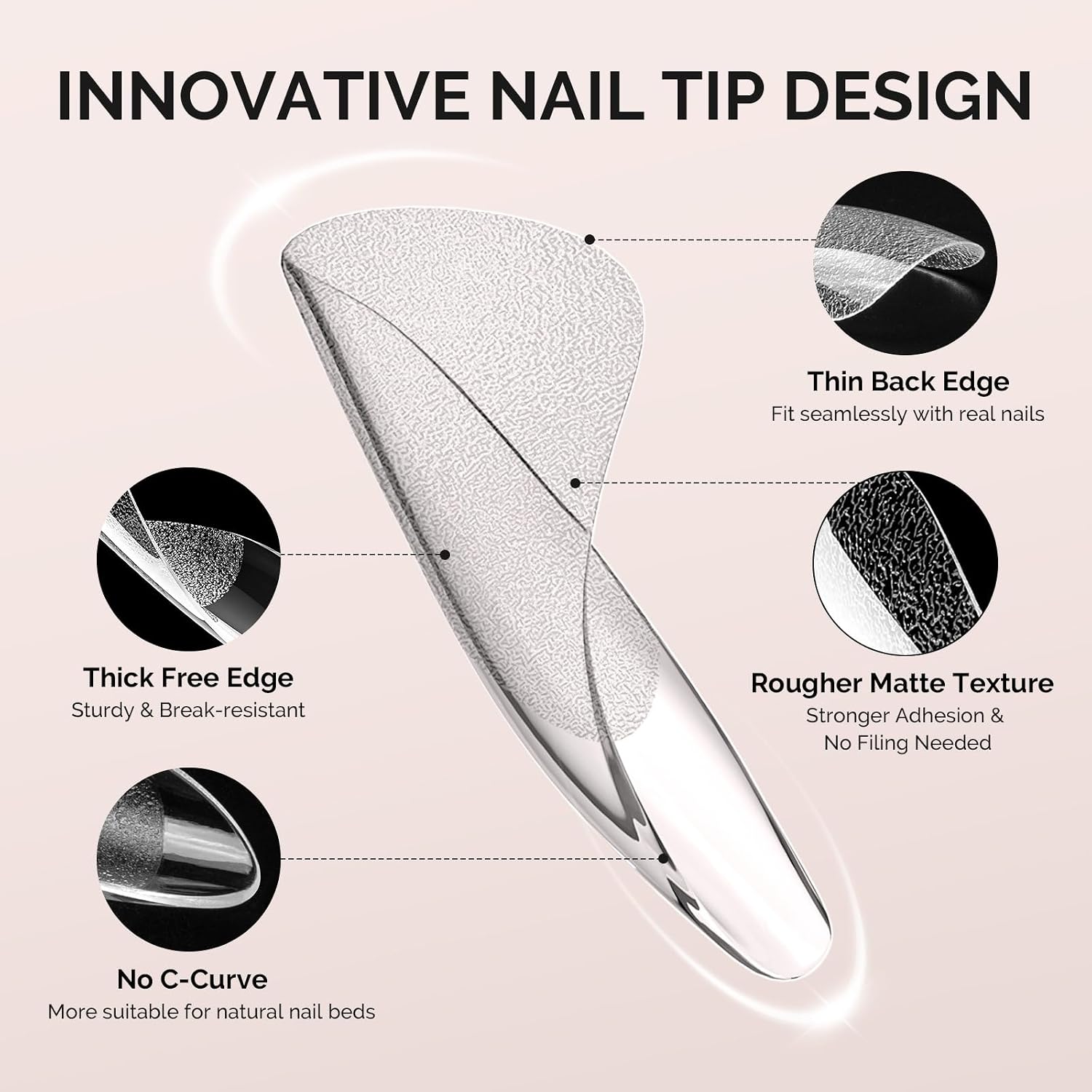 Detalle de MelodySusie Extra Short Square X Nail Tips (600 Pcs, 15 Sizes) Clear Pre-Shaped Press-On Tips for DIY Extensions & Salon Use