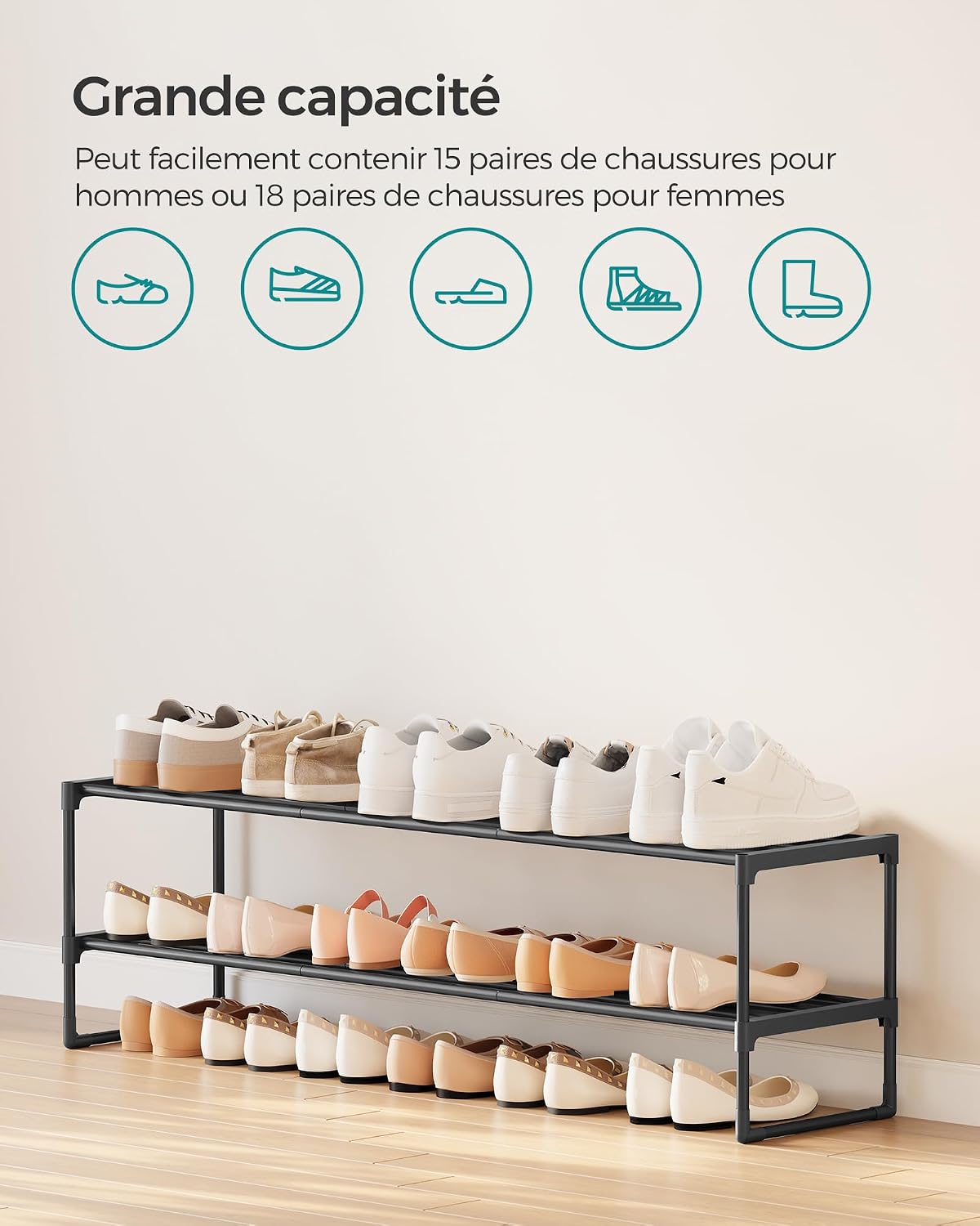 Thumbnail 4 de SONGMICS Étagère à Chaussures 2 Niveaux, Porte-Chaussures en Métal – LSA032B01