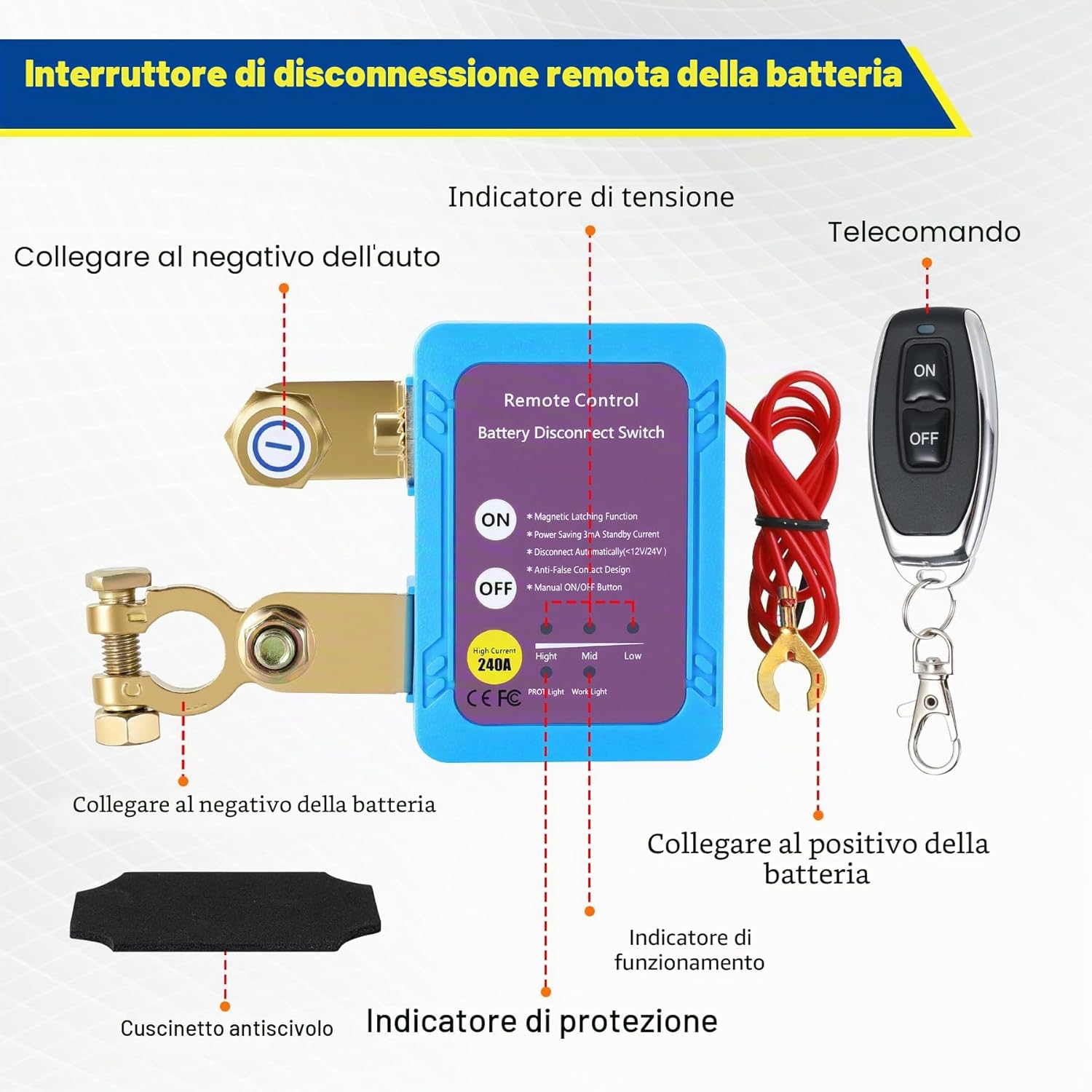 Thumbnail 6 de Stacca Batteria BOSYTRO 12V 240A con telecomando – protezione auto, RV, barca e più