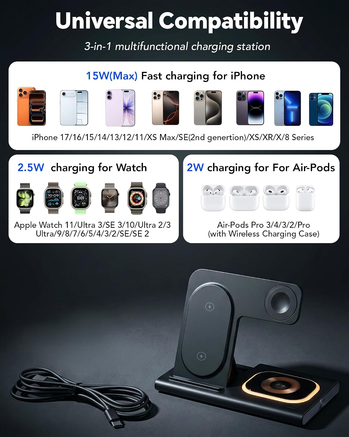 Thumbnail 2 de AIMTEL 3-in-1 Foldable Wireless Charging Station (iPhone, Apple Watch & AirPods)