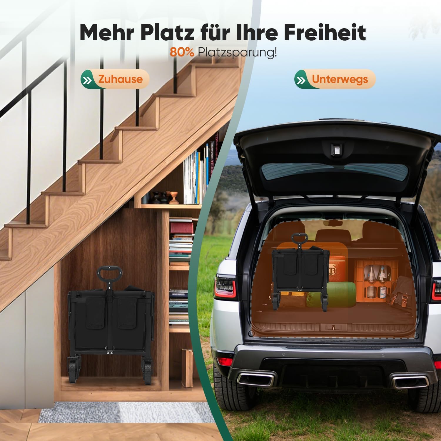 Thumbnail 4 de Sekey faltbarer Bollerwagen Klein (80 kg), Klapp-Handwagen mit höhenverstellbarem Griff – Mini 4029 in Schwarz