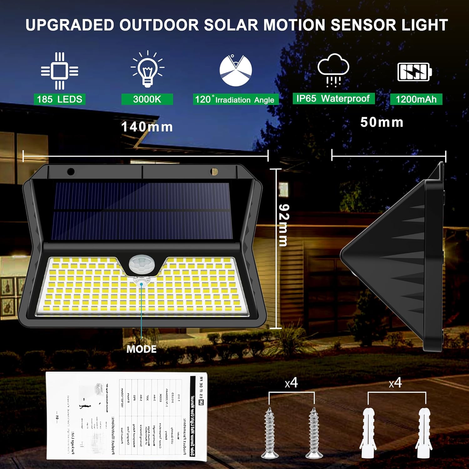 Thumbnail 5 de OUILA Solar Lights Outdoor Garden 185 LED Motion Sensor Security Lights, 2-Pack