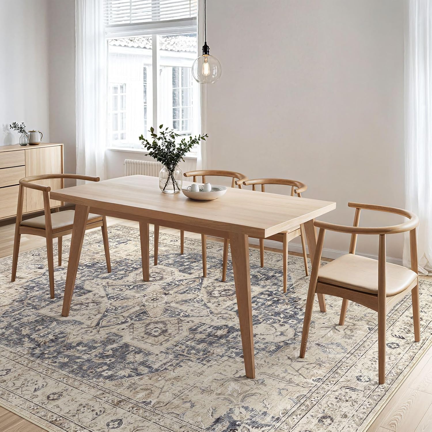 Thumbnail 6 de Tortania Area Rug Living Room Rugs 10x14 Washable Boho Rug (Cream Blue)