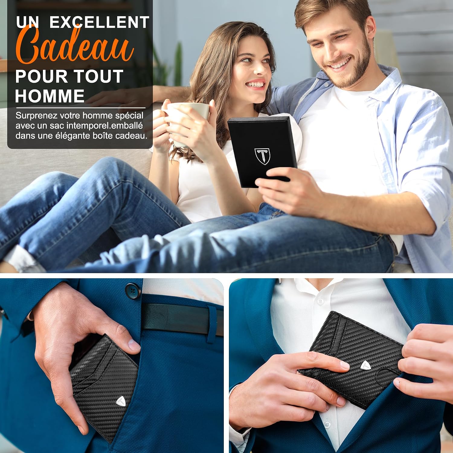 Thumbnail 6 de TEEHON Portefeuille Slim Cuir Fibre de Carbone 11 cartes