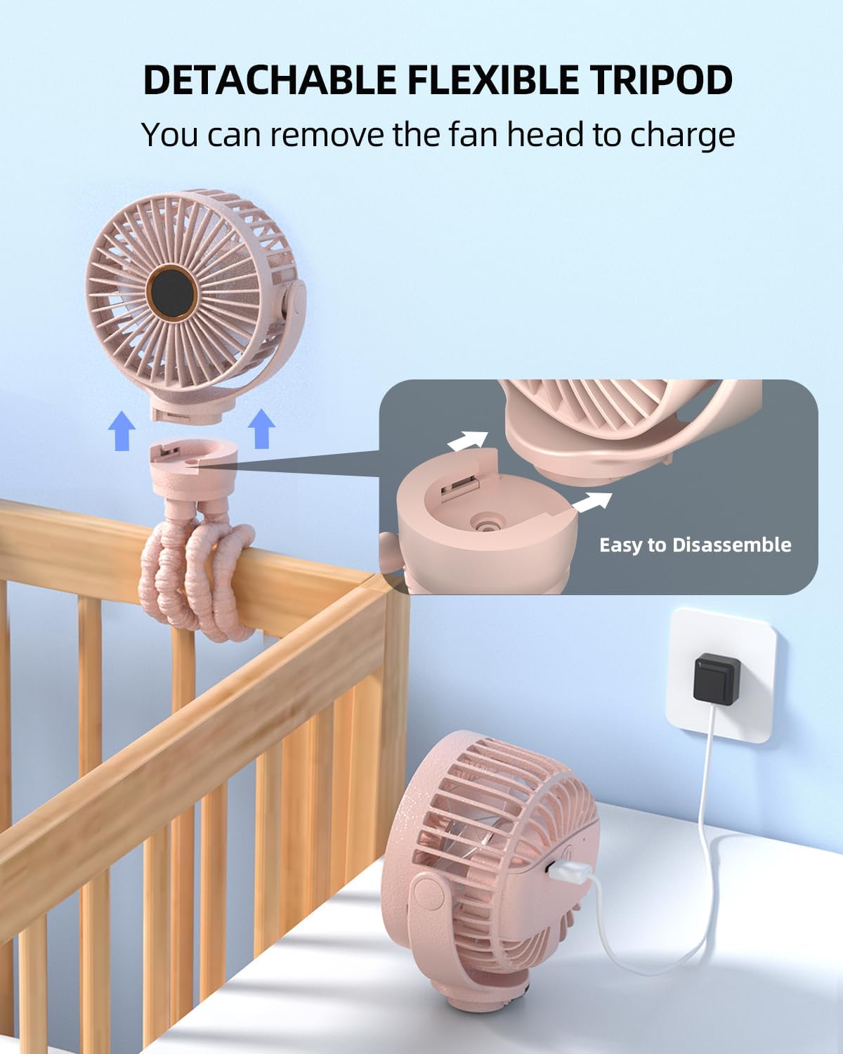Thumbnail 5 de KIDEE Portable Pram Fan – small rechargeable clip-on fan with digital display, 3 speeds and 360° rotation