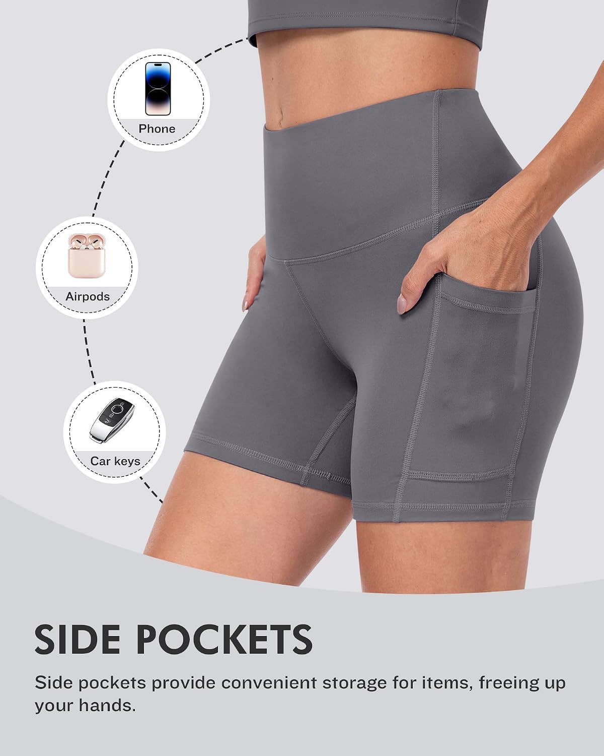 Detalle de CHRLEISURE Women's 6-Pack Biker Shorts with Pocket, 5-Inch High-Waisted Tummy Control Spandex Yoga Workout Shorts