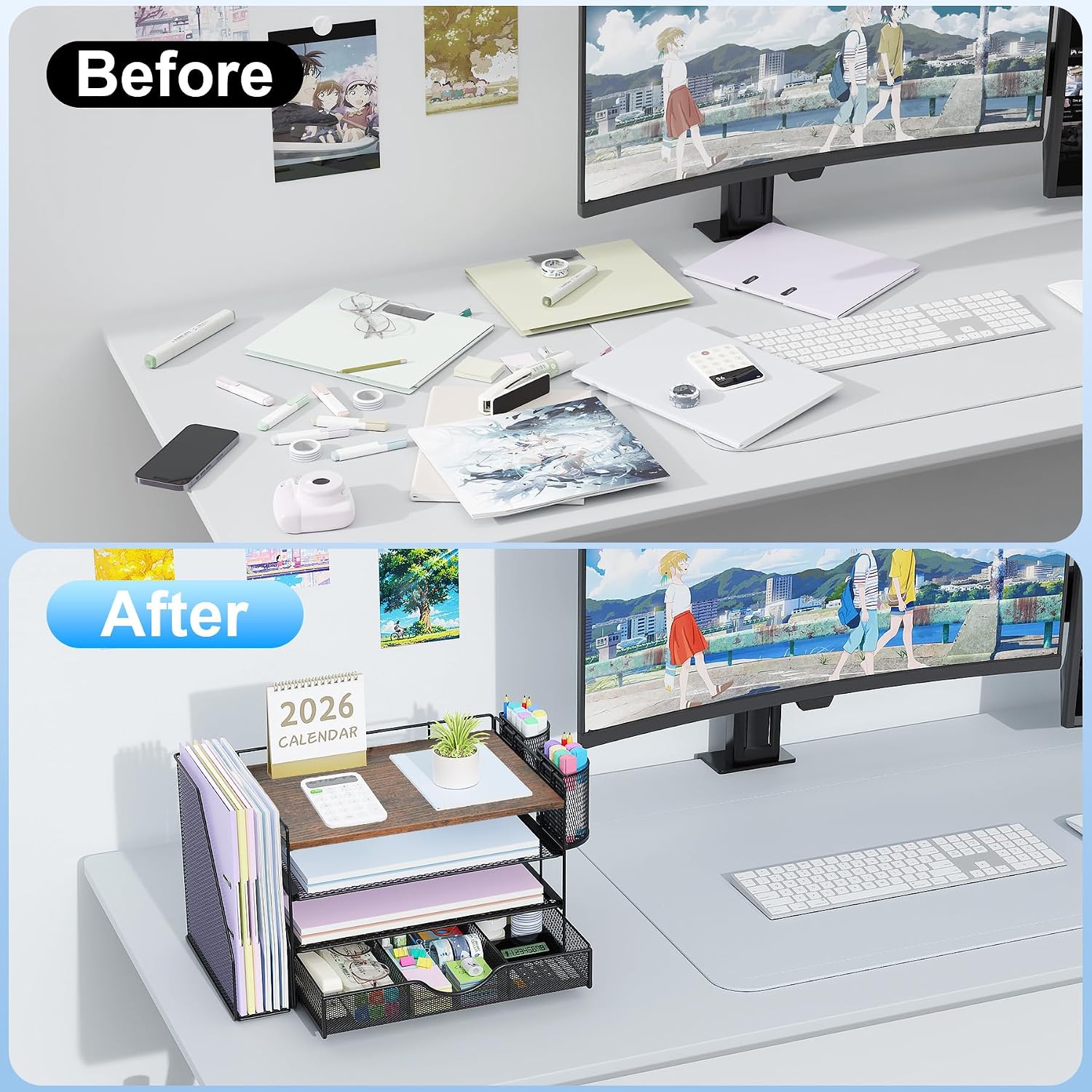 Detalle de gianotter 4-Tier Desk Organizer with File Holder, Drawer & Pen Holders