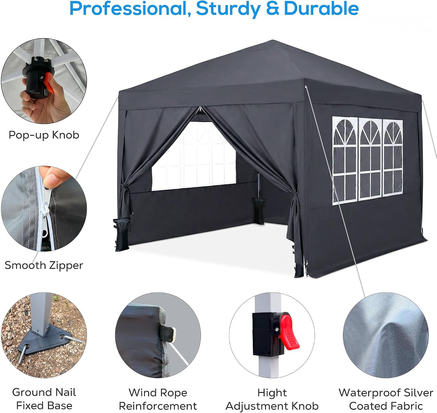 Detalle 2 de RidgeRover 3M x 3M Pop-up Gazebo: Waterproof, 4 Removable Sides, 270cm Interior Height