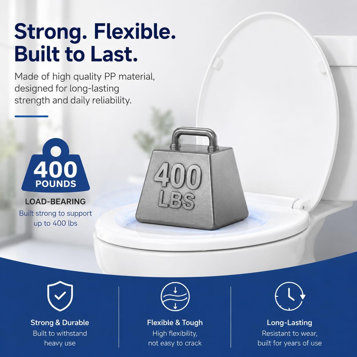 Thumbnail 4 de Elongated Toilet Seat with Slow Close — White Plastic, 18.5”